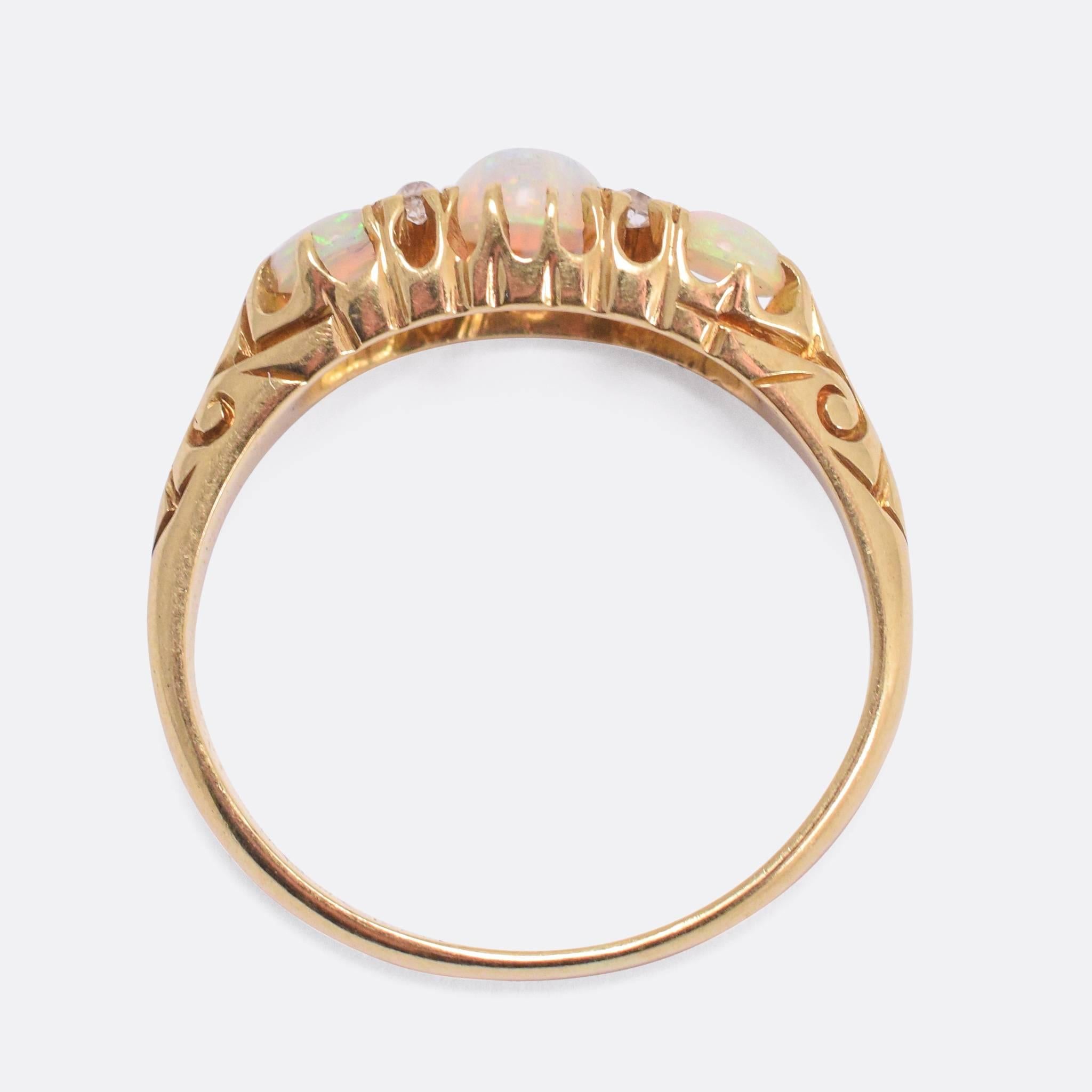 Women's Victorian Opal Diamond Scrolled Gypsy Ring