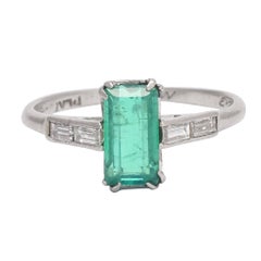 Art Deco Emerald Diamond Solitaire Ring