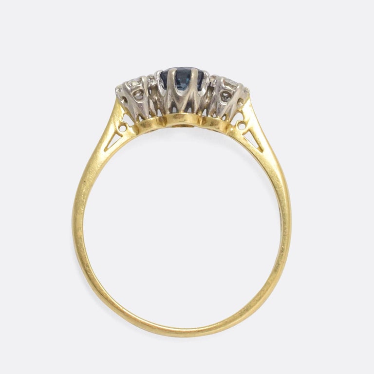 Antique Edwardian Blue Sapphire Diamond Trilogy Ring at