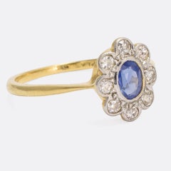 Edwardian Sapphire Diamond Flower Cluster Ring