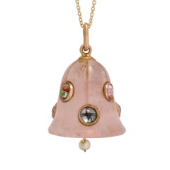 Antique Victorian Rose Quartz "Lucky Charms" Bell Pendant