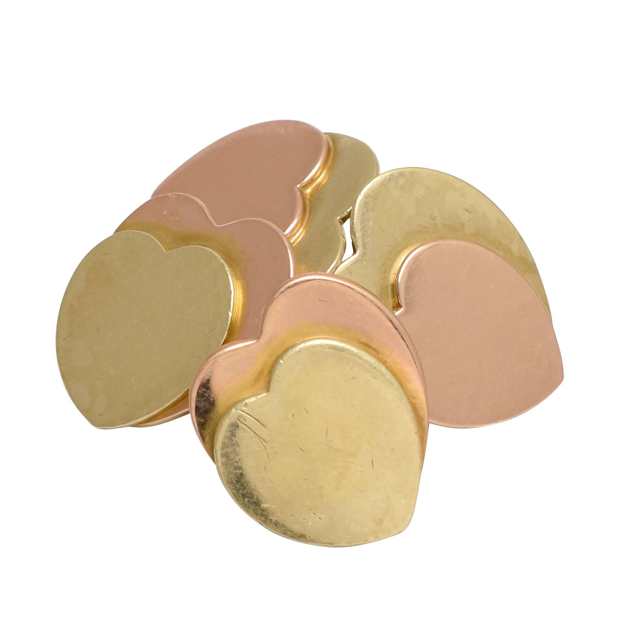 Vintage Two-Tone 18k Gold Heart Cufflinks