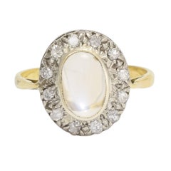 Antique Edwardian Blue Moonstone Diamond Oval Cluster Ring Antique Edwardian Blue Moonstone Diamond Oval Cluster Ring