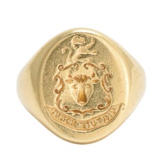 Antique Victorian "Lion & Bull" Heraldic Gold Signet Ring