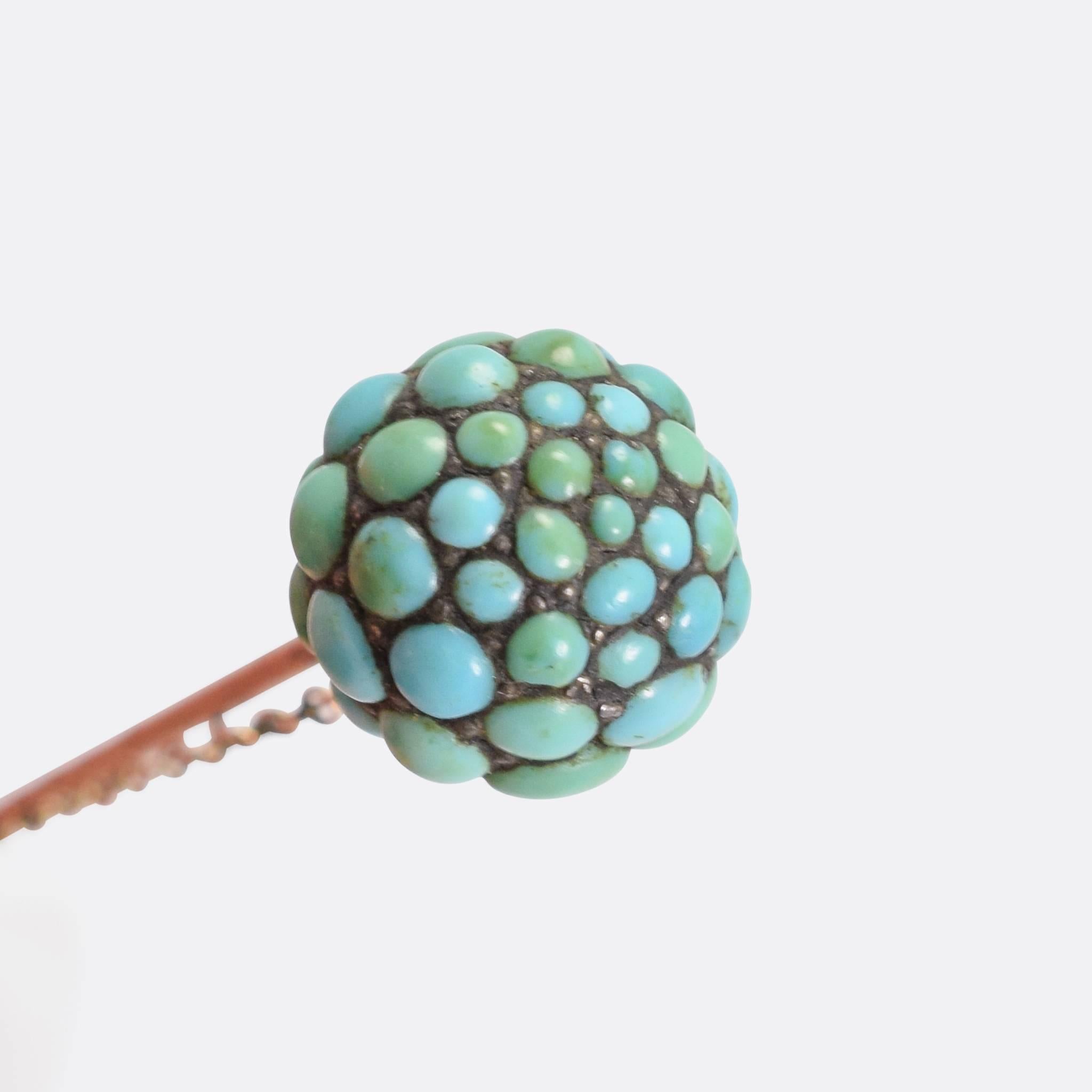 Antique Victorian Turquoise Orb Stick Pin In Good Condition In Sale, Cheshire