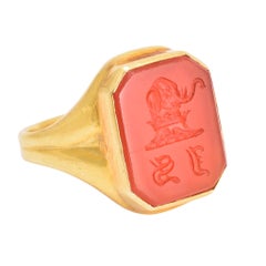 Antique Victorian Carnelian Elephant Intaglio Signet Ring