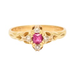 Antique Late Victorian Ruby Diamond Cluster Ring