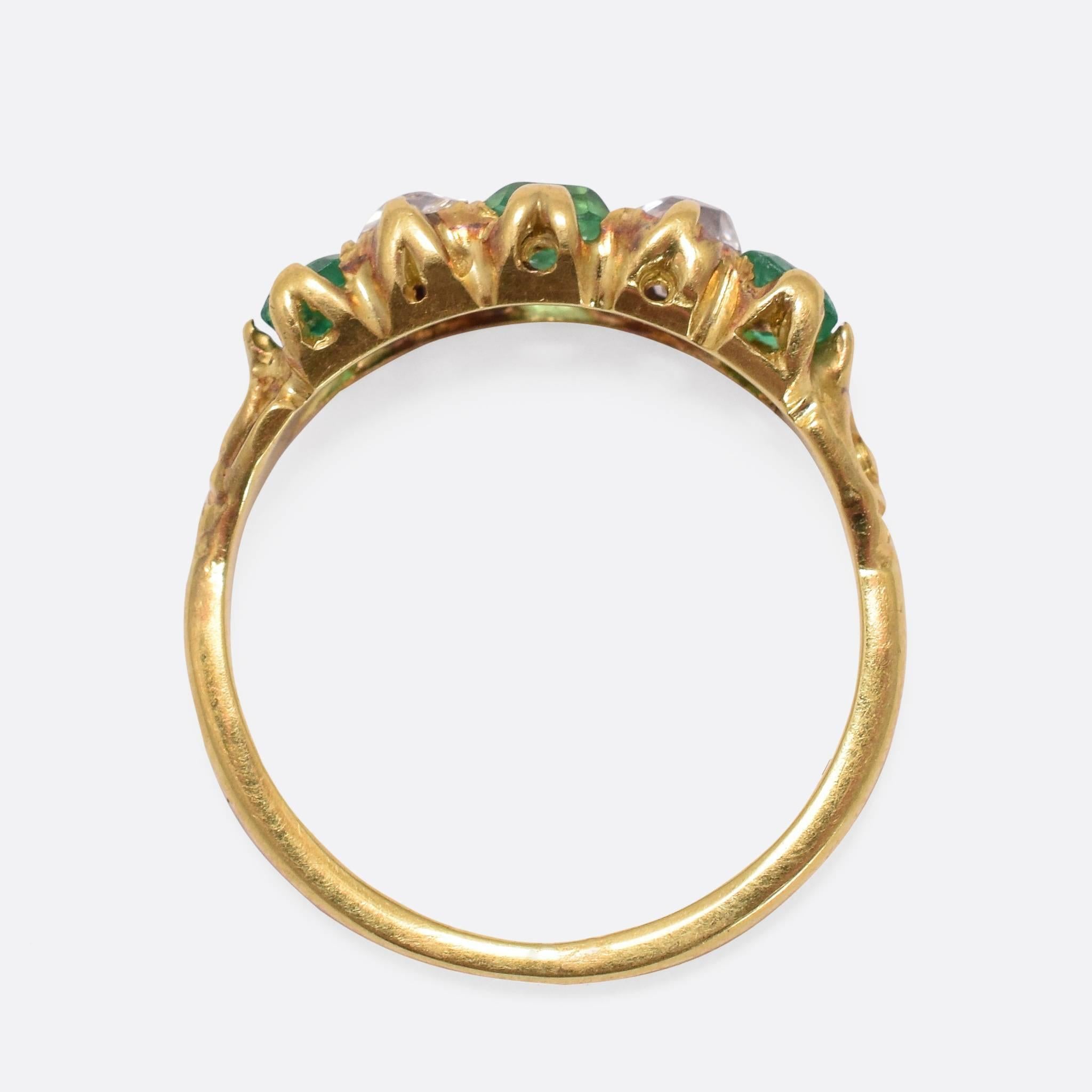 Women's Victorian Emerald Old Mine Cut Diamond 5-Stone Ring