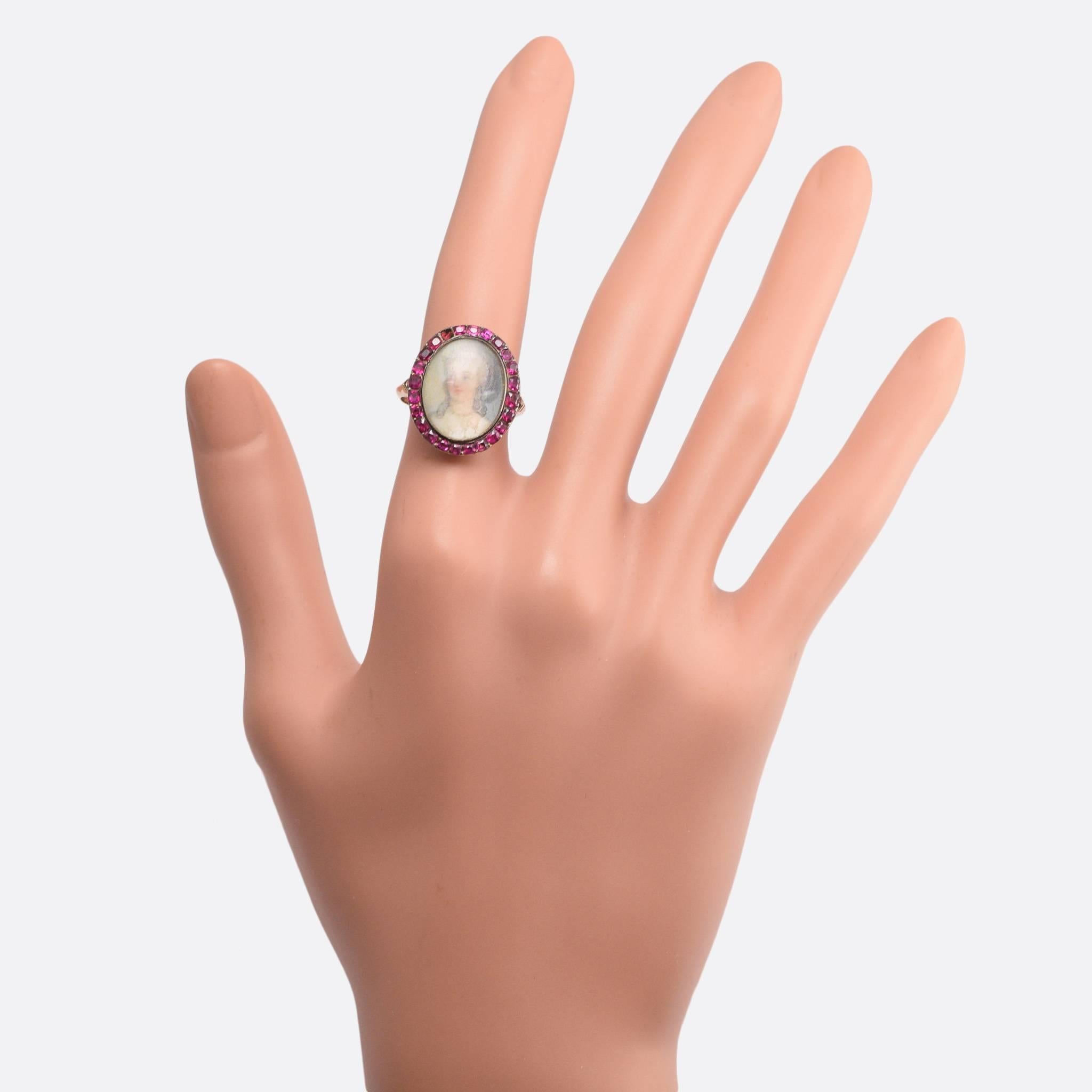 Women's Antique Georgian Ruby Halo Portrait Ring