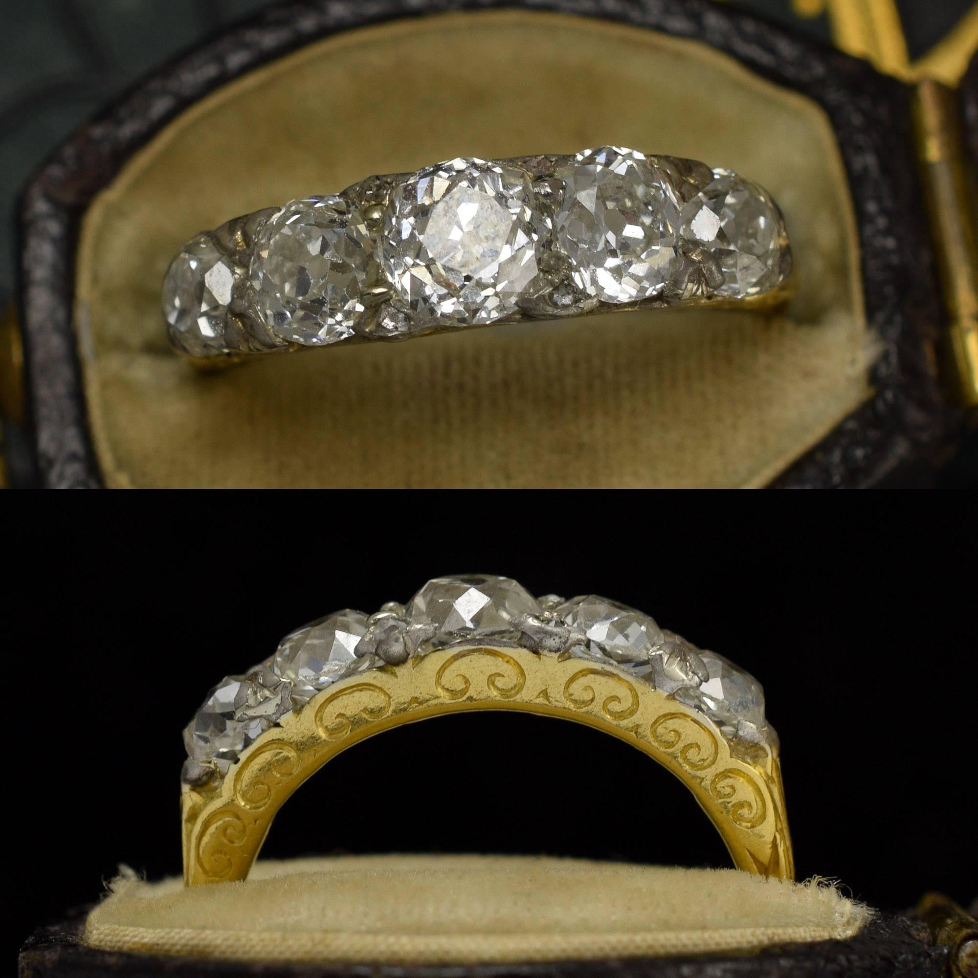 Antique Mid-Victorian Cushion Cut Diamond Five-Stone Ring 2