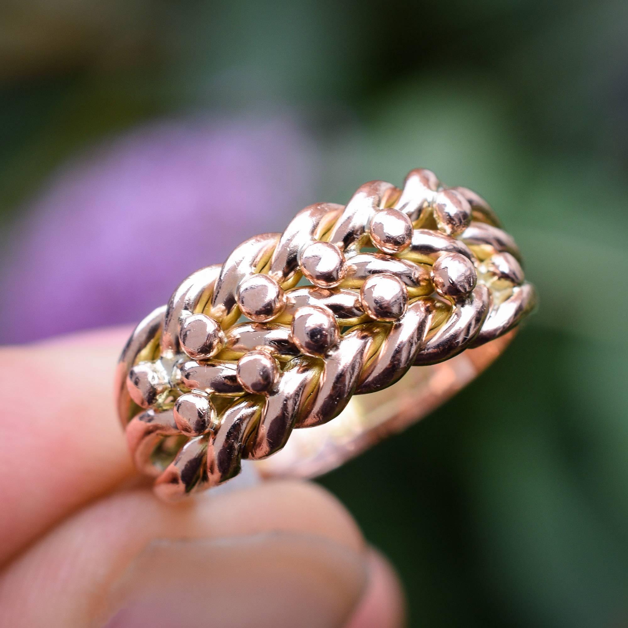 Women's Antique Edwardian Rose Gold Braided Keeper Ring