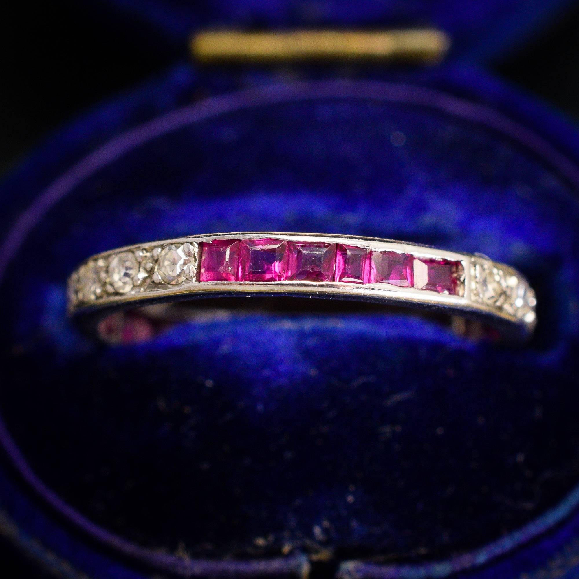 Women's 1920s Art Deco Ruby Diamond Eternity Ring