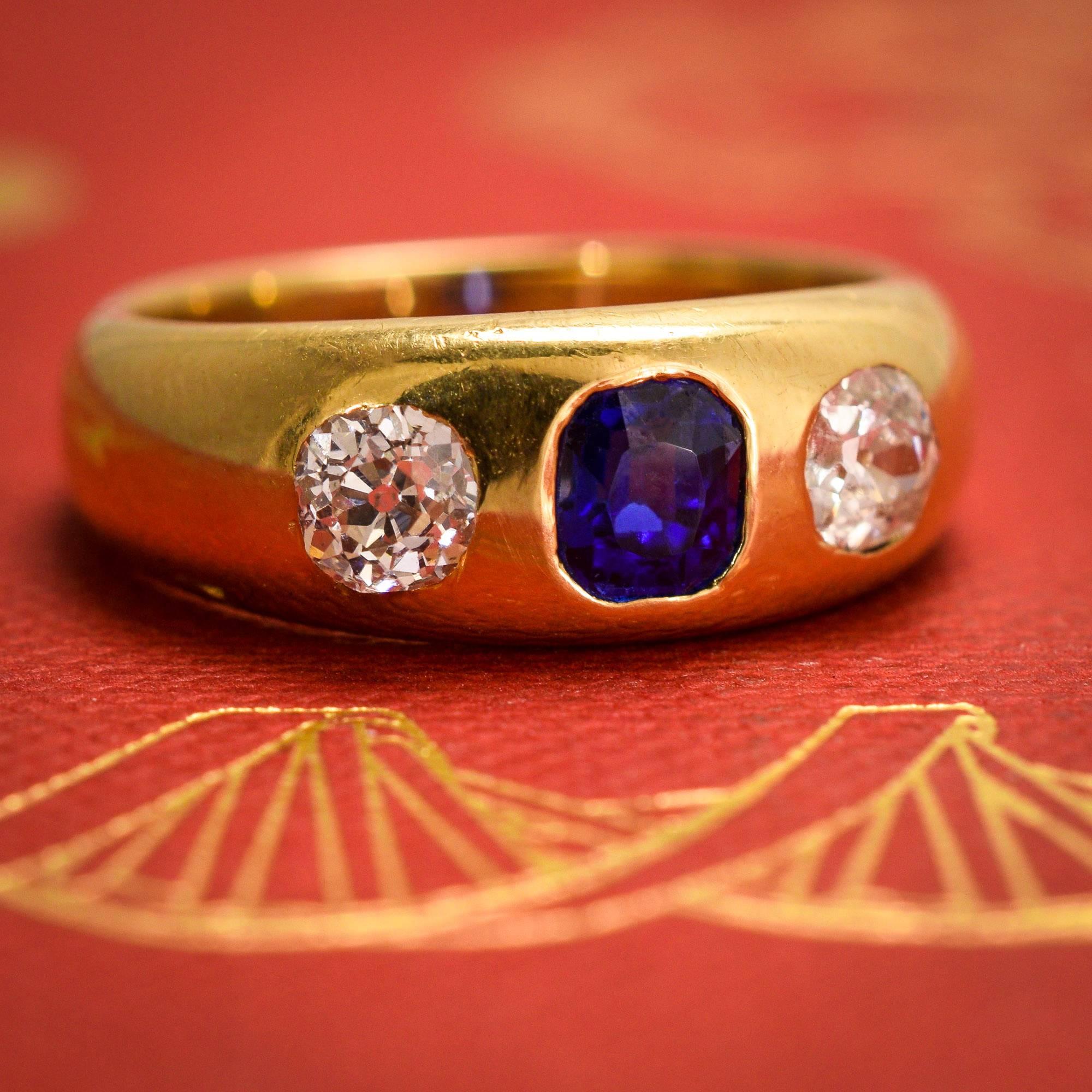 Antique Victorian Sapphire Diamond Gypsy Ring 2