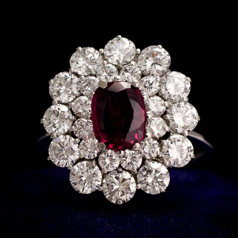 Vintage Ruby Diamond Flower Cluster Ring at 1stDibs | vintage diamond
