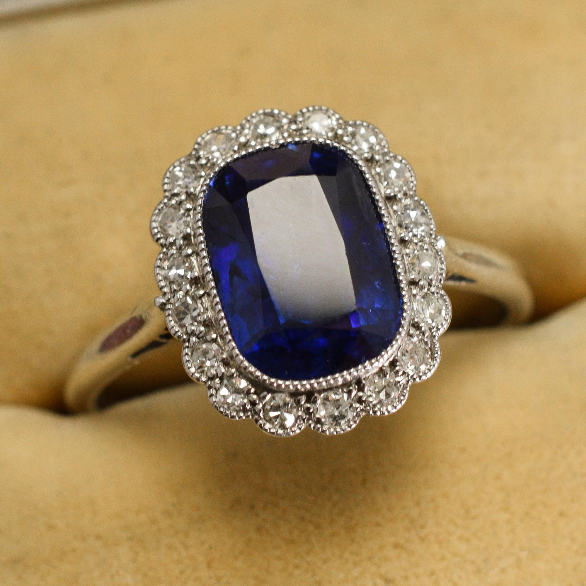 Edwardian Natural Sapphire and Diamond Engagement Ring 1