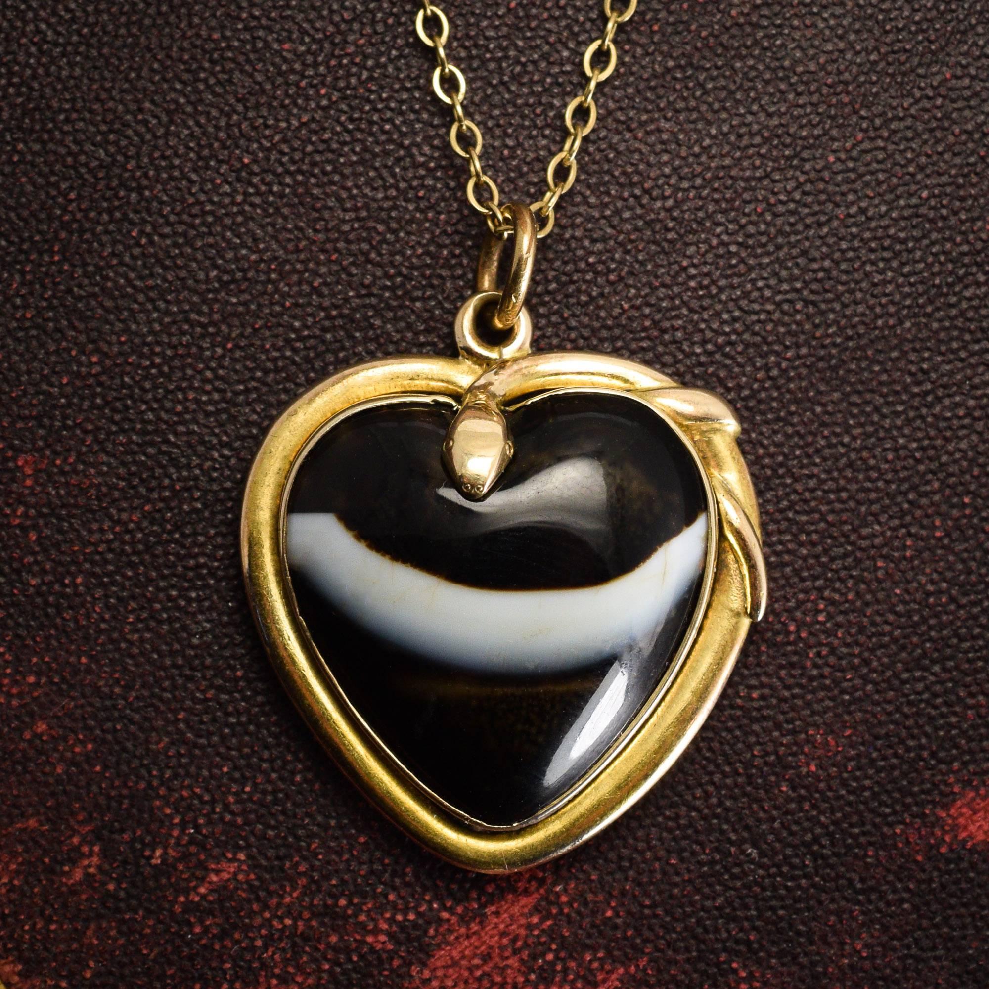 Victorian Banded Agate Serpent Heart Pendant 1