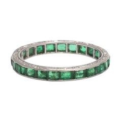 Antique Art Deco Emerald Platinum Eternity Ring