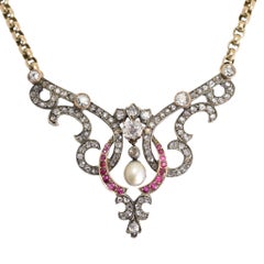 Late Victorian Diamond Ruby Pearl Necklace