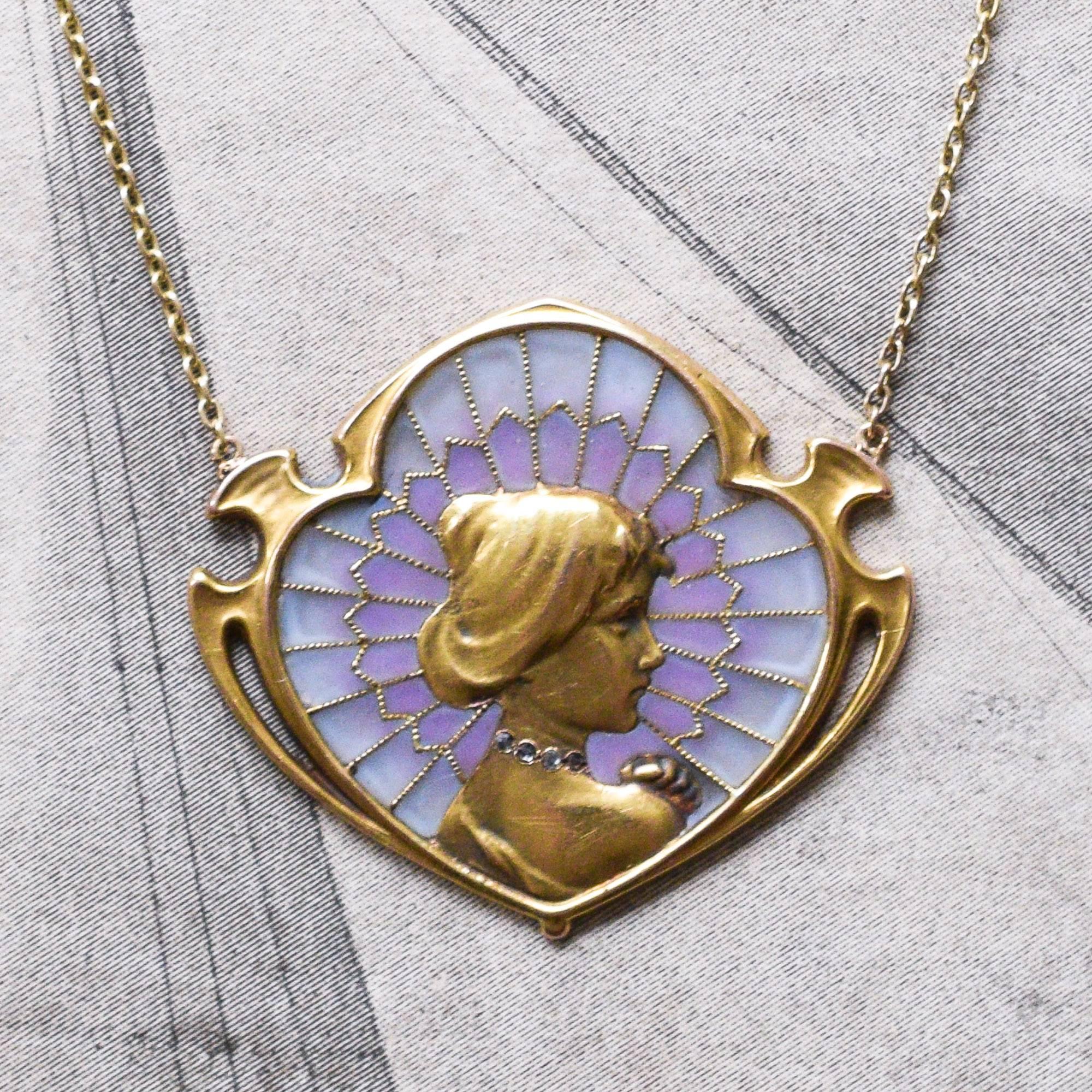 Women's Art Nouveau Plique-á-jour Lady Necklace
