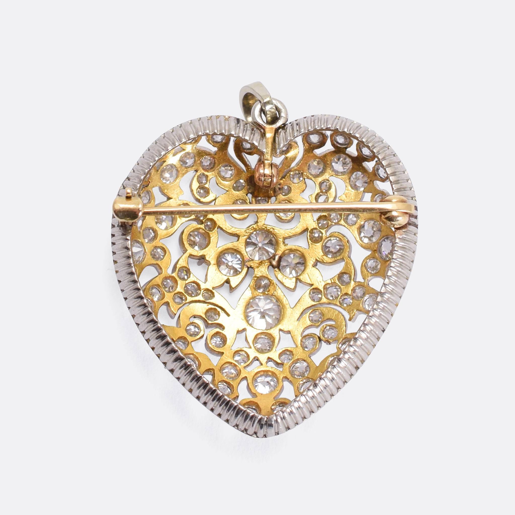 Old European Cut Antique Edwardian Openworked Diamond Heart Pendant