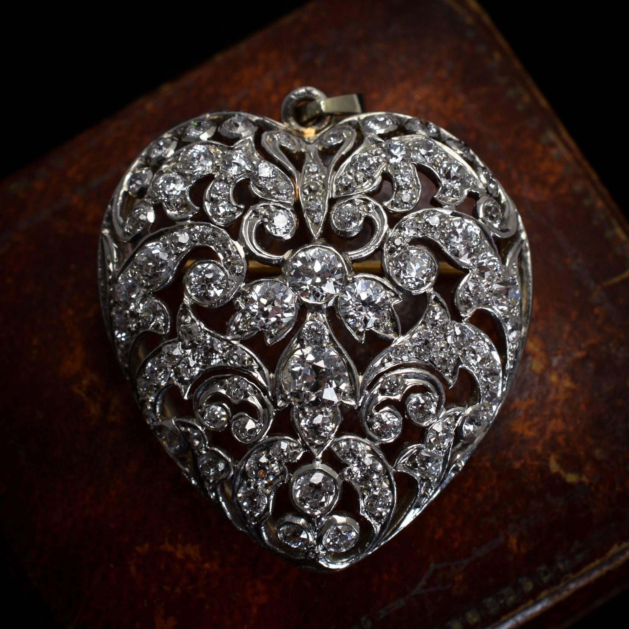 Women's Antique Edwardian Openworked Diamond Heart Pendant