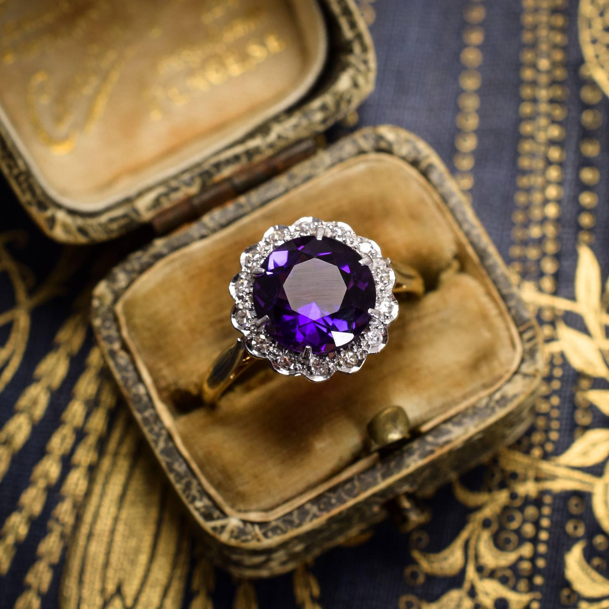 Women's Art Deco Siberian Amethyst Diamond Cluster Ring