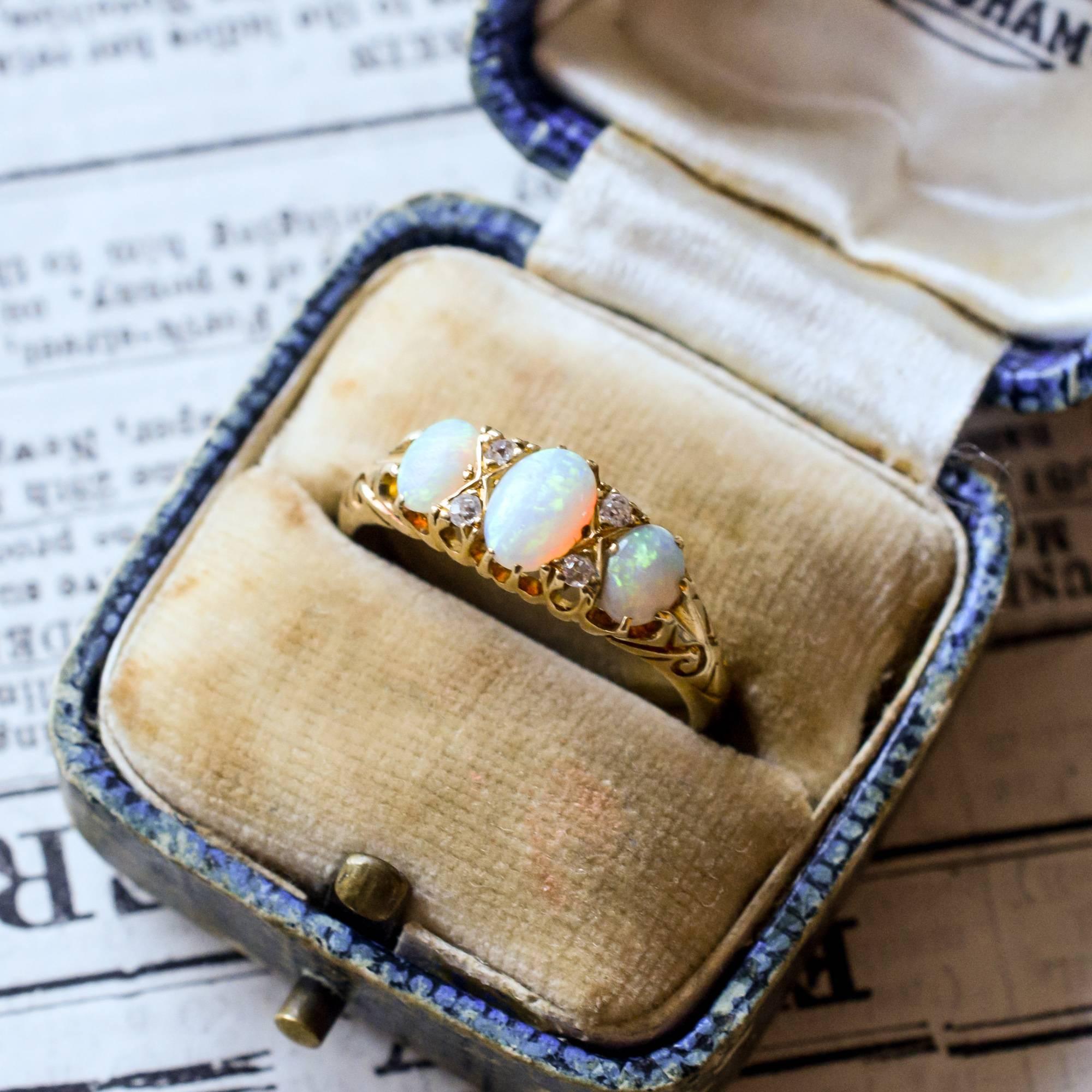 Victorian Opal Diamond Scrolled Gypsy Ring 2
