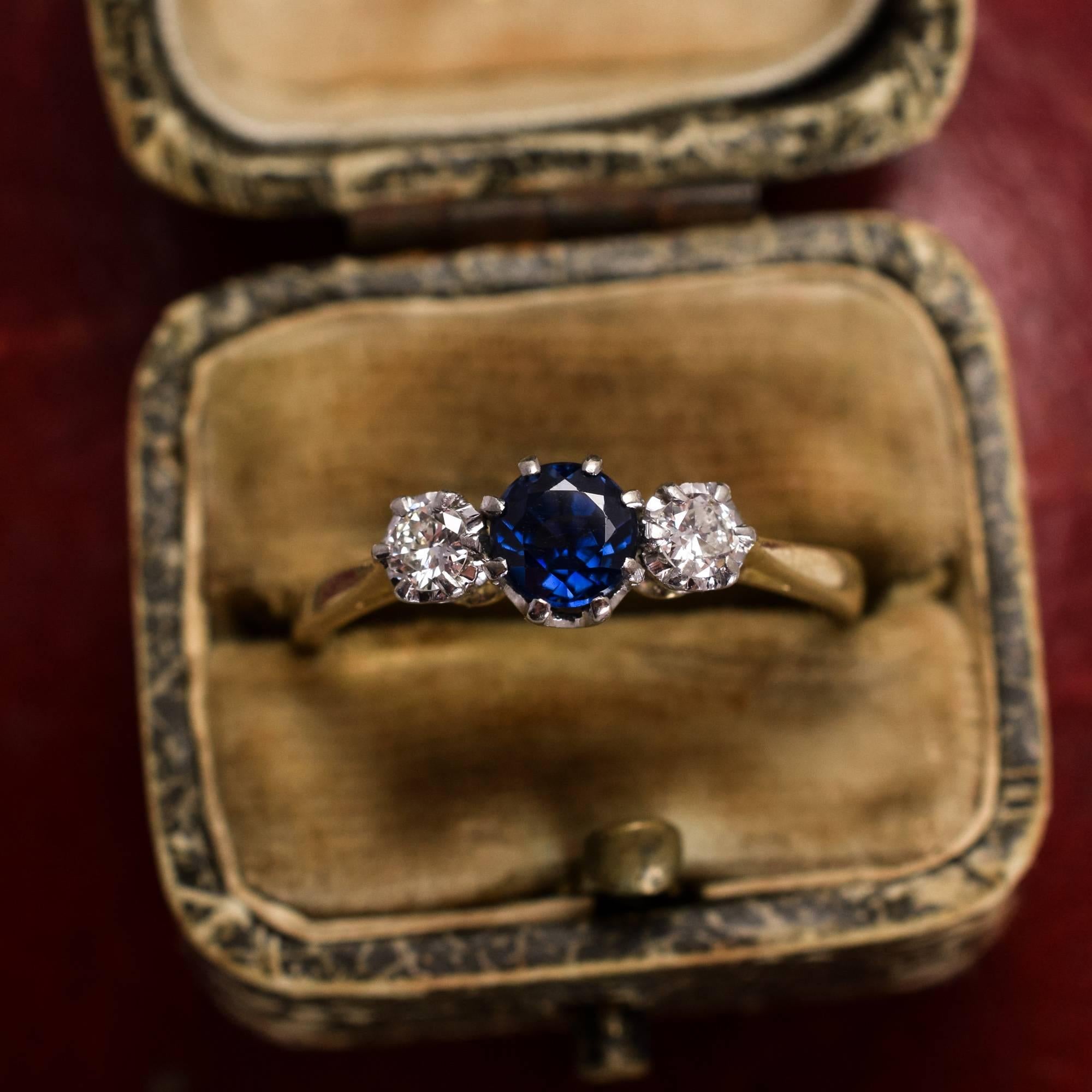 Antique Edwardian Blue Sapphire Diamond Trilogy Ring 1