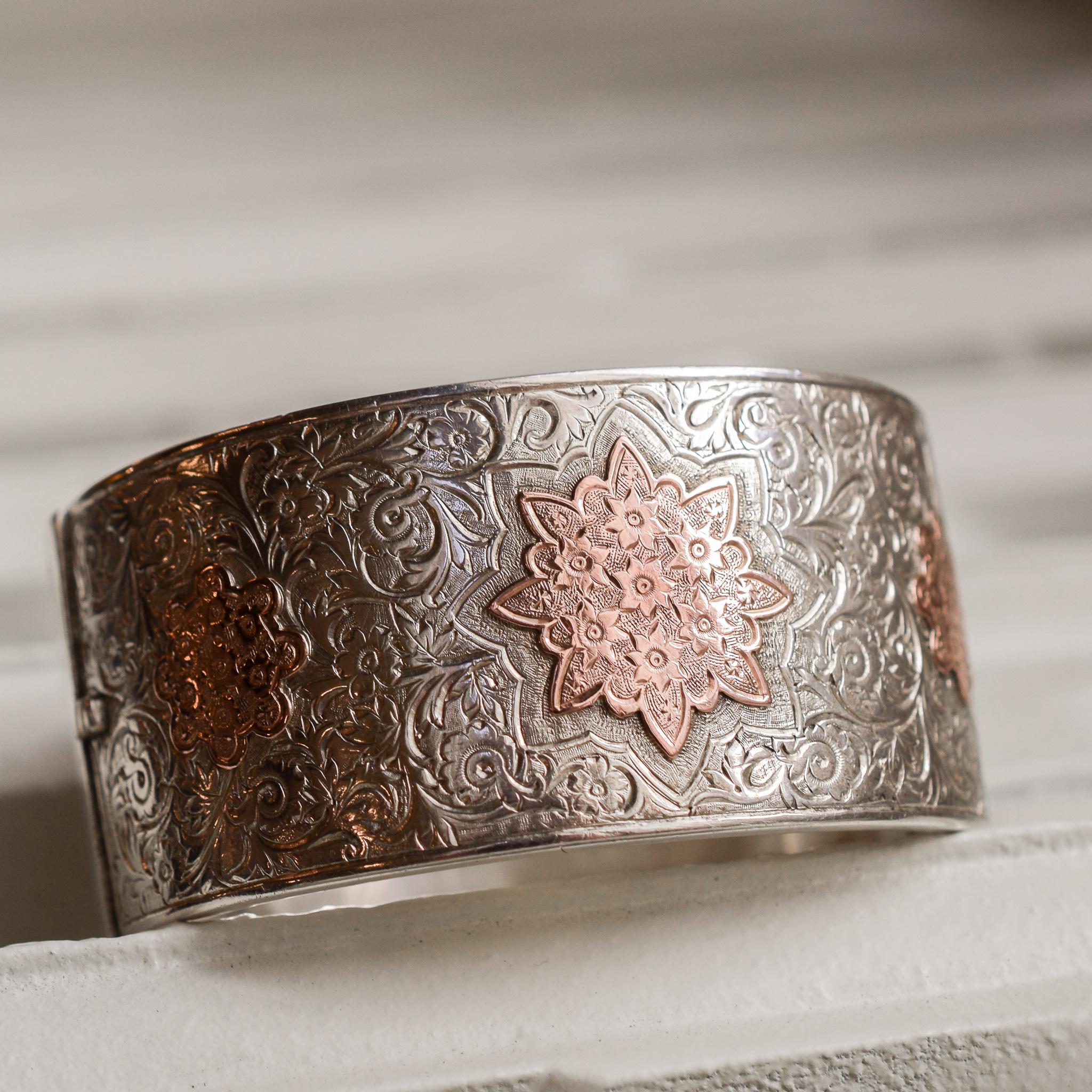 Antique Victorian Silver Rose Gold Cuff Bangle 2