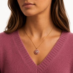 Eye Pendant in 18Kt Yellow Gold With Diamonds, Pink Sapphires And Rose Quartz