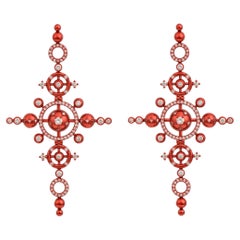 Boucles d'oreilles orbitales en or 18 carats recouvert de nanocéramique rouge et de diamants