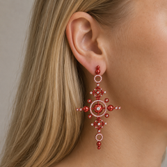 Boucles d'oreilles orbitales en or 18 carats recouvert de nanocéramique rouge et de diamants