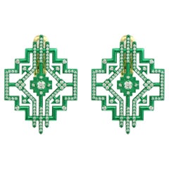 Kreuz-Ohrringe aus grünem, nanokeramisch beschichtetem 18 Karat Gold mit Diamanten