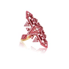 Ascent Ring in Dark Rose Petal Pink Nano-Ceramic Coated 18 Kt Gold with Diamonds