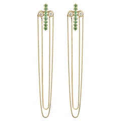 Cross Earrings in 18 Karat Yellow Gold with Diamonds And Emeralds