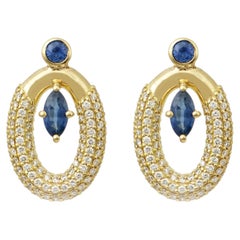Oval Earrings in 18 Karat Yellow Gold with Diamonds And Sapphires