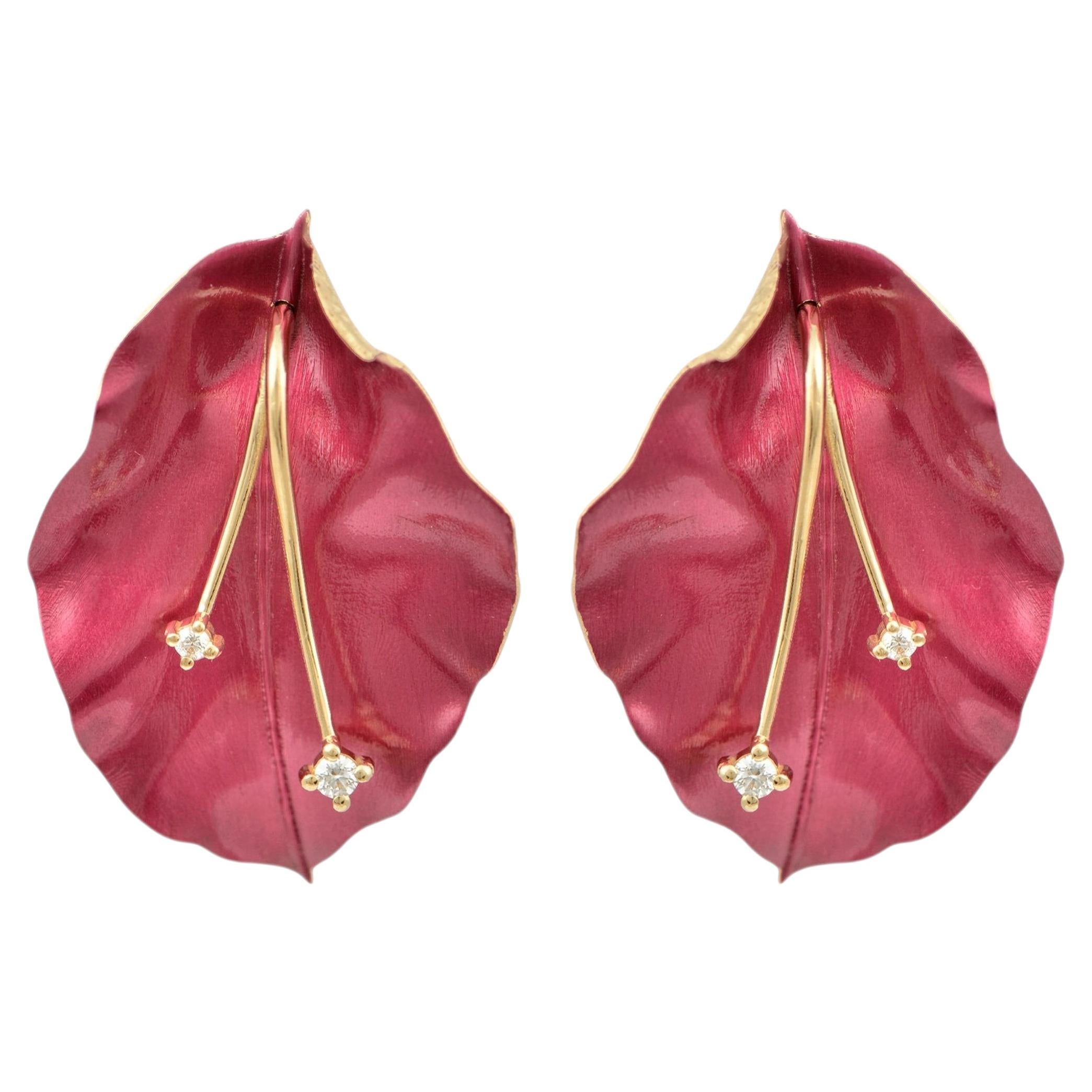 Bougainvillea Earrings in 18 Karat Yellow Gold with Diamonds For Sale