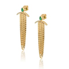 Chain Earrings in 18 Karat Yellow Gold with Diamonds And Emeralds