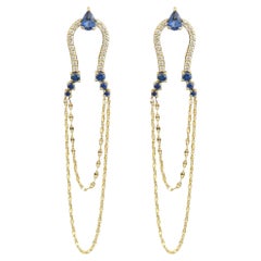 Midnight Rain Earrings in 14 & 18 Karat Yellow Gold with Diamonds And Sapphires