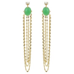 Boucles d'oreilles en chrysoprase et diamants taille baguette, en or jaune 14 et 18 carats