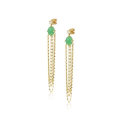 Boucles d'oreilles en chrysoprase et diamants taille baguette, en or jaune 14 et 18 carats