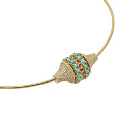 Collier ras-du-cou en or jaune 18 carats, serti de diamants, de turquoises et de rubis