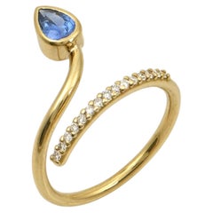 Midnight Rain Drop Sapphire & Diamonds Ring in 18 Karat Yellow Gold