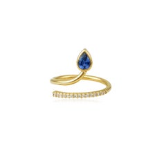 Midnight Rain Drop Sapphire & Diamonds Ring in 18 Karat Yellow Gold