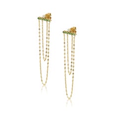 Boucles d'oreilles à chaîne en émeraudes et diamants, en or jaune 14 et 18 carats