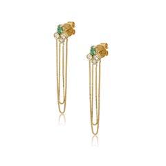 Boucles d'oreilles en chaîne avec émeraudes et diamants, en or jaune 18 carats
