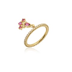 Eternity Ring With Ruby & Diamond Dangling Motif in 18 Karat Yellow Gold