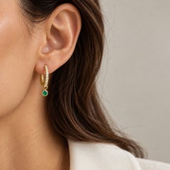 Créoles en or jaune 18 carats, ornées de diamants et d'émeraudes amovibles