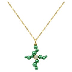 Diamond Cross in Green Nano-Ceramic Coated 18 Karat Yellow Gold