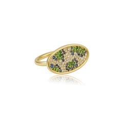 Leopard Print Ring in 18 Karat Gold With Diamonds, Tsavorites, Sapphires